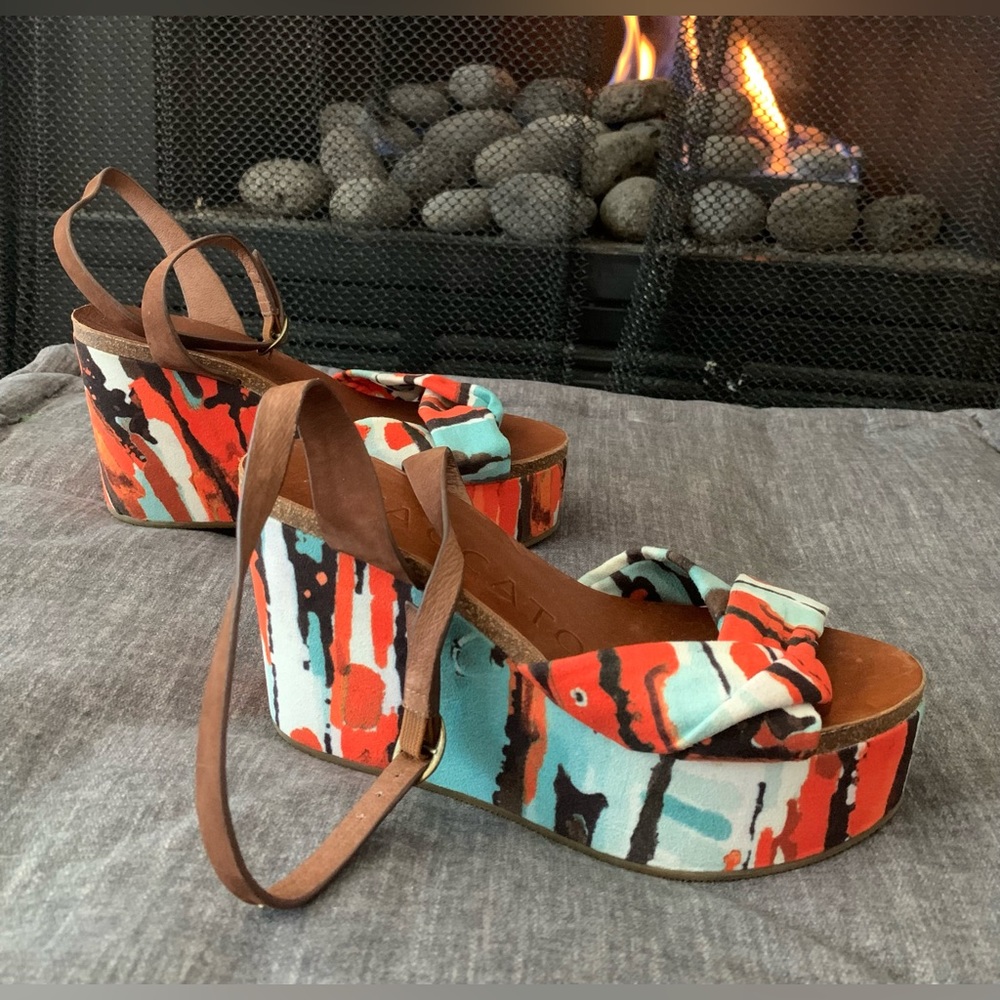 Staccato Sz 6.5 Multi Coloured Wedge Platform Sandals